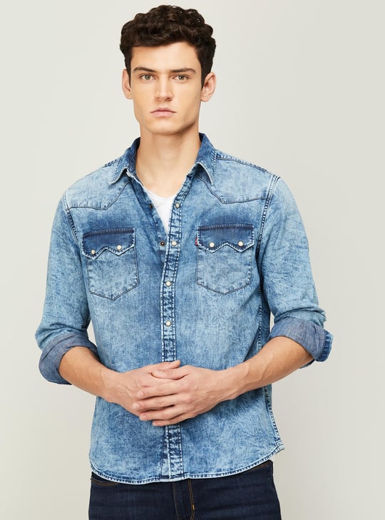LEVIS Men Washed Slim Fit Casual Denim Shirt