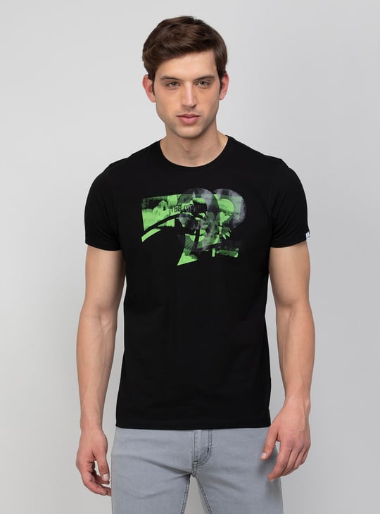 Men Graphic Printed Crew Neck Regular Fit T-shirt by Spykar