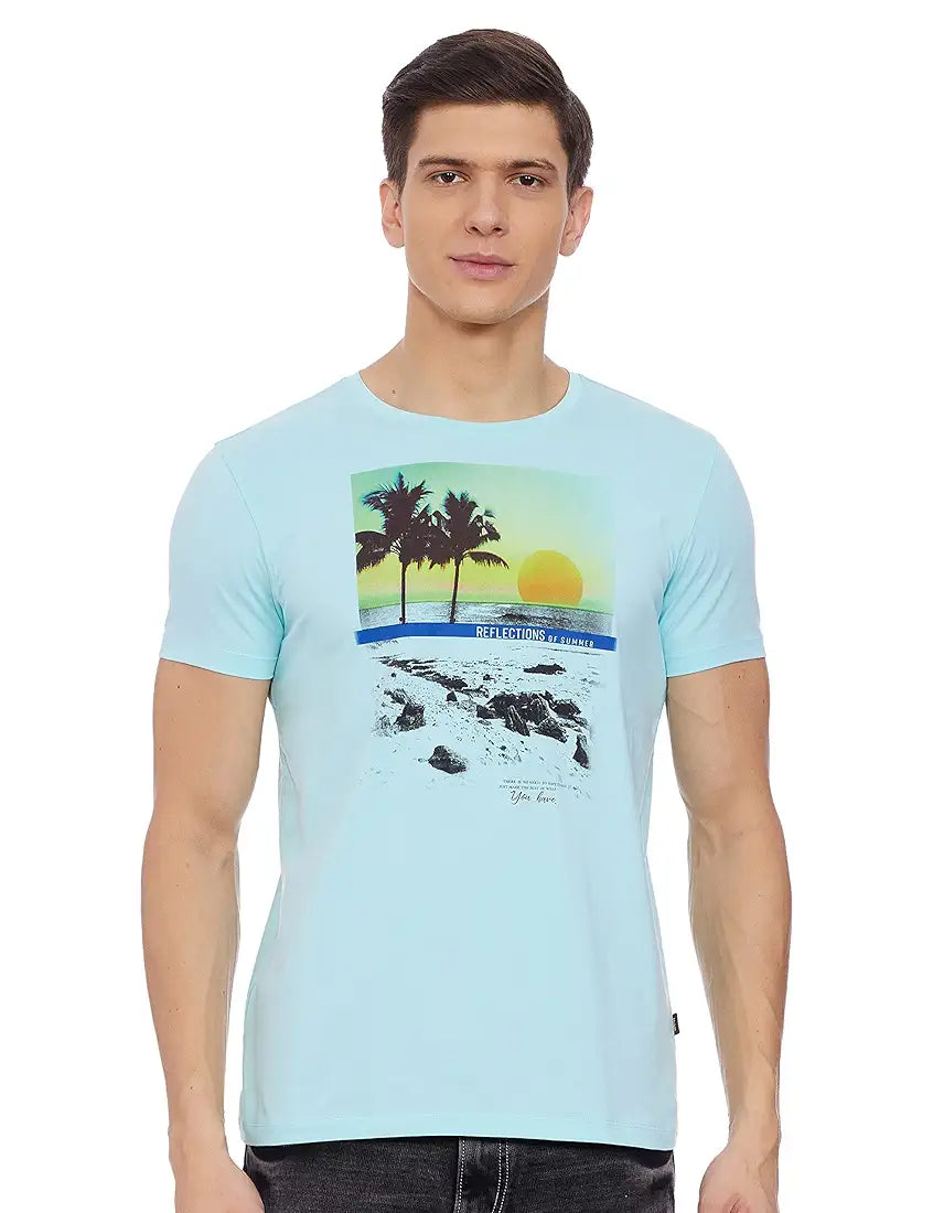 Spykar Men's Printed Slim Fit T-Shirt