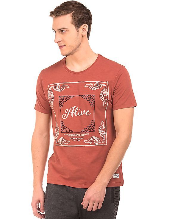 Printed Front Slubbed T-shirt by Flying Machine