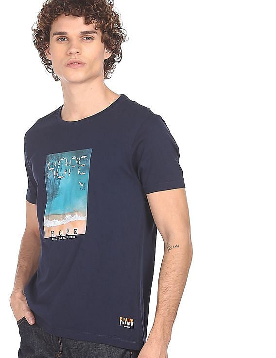 FLYING MACHINE Men Graphic Print Slim Fit Crew Neck T-shirt