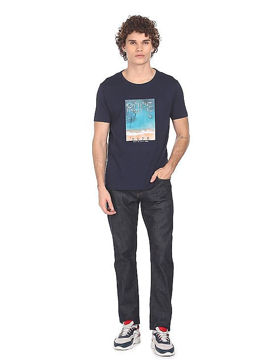 FLYING MACHINE Men Graphic Print Slim Fit Crew Neck T-shirt