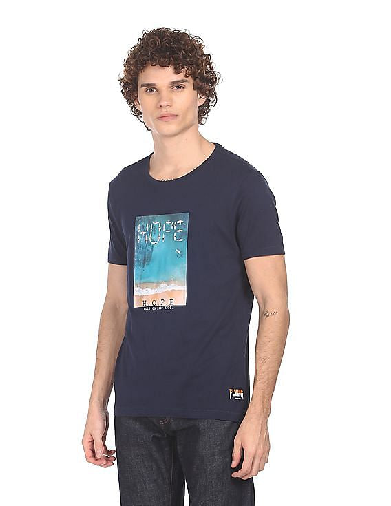 FLYING MACHINE Men Graphic Print Slim Fit Crew Neck T-shirt