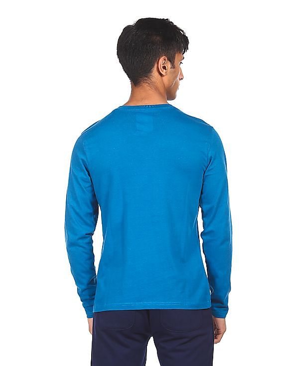 Long sleeve solid henley neck T shirt by Flying machine