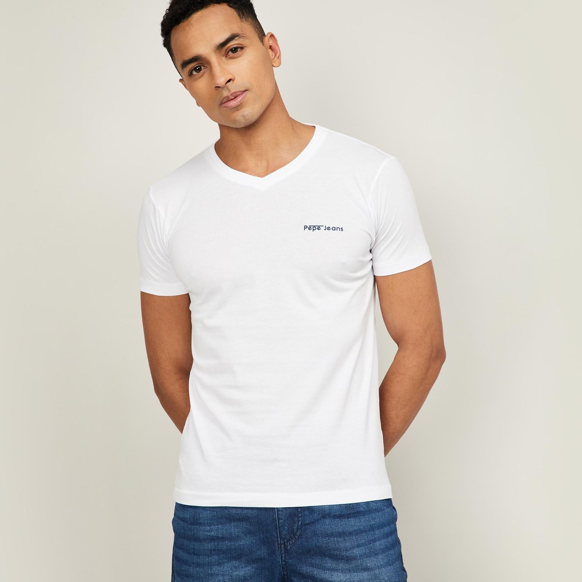 Men Solid V-Neck T-Shirt by Pepe Jeans