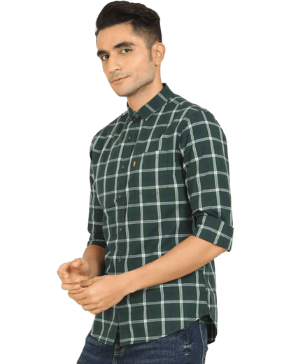 Men Slim Fit Checkered Spread Collar Casual Shirt - Apparel For Less
