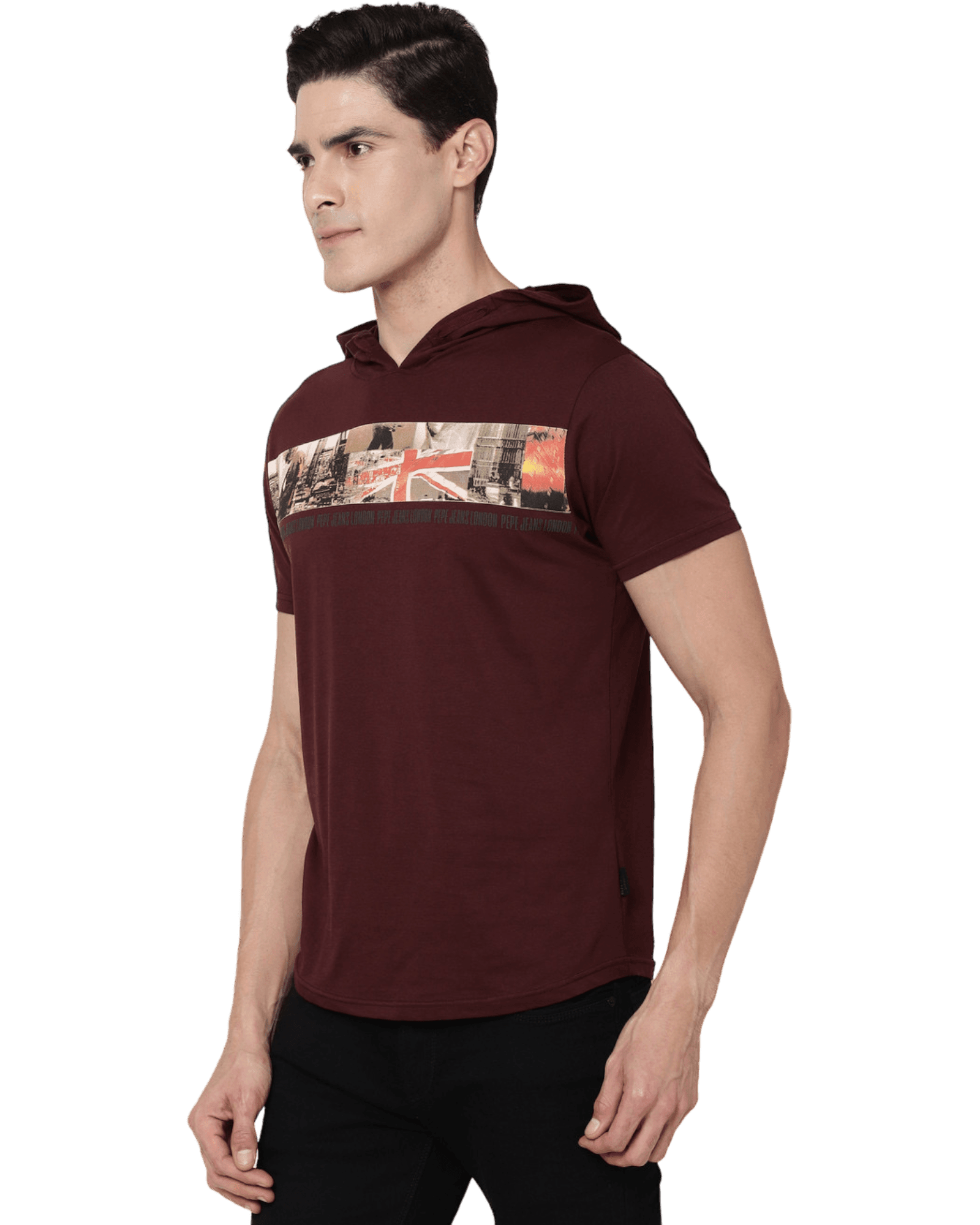 Pepe Jeans Brand Print Slim Fit Hooded T-shirt For Men - Apparel For Less