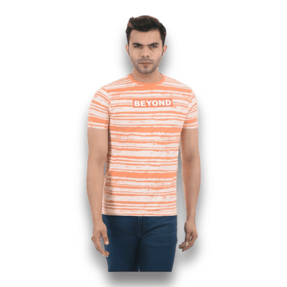 Pepe Jeans orange and white striped T Shirt - Apparel For Less