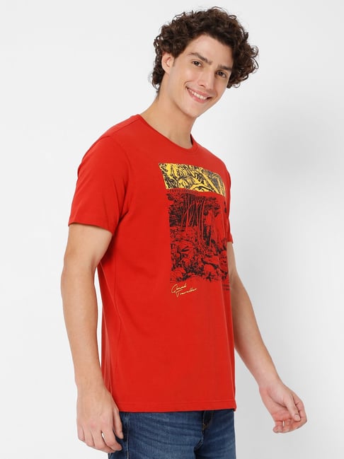 Spykar Red Crew T-Shirt