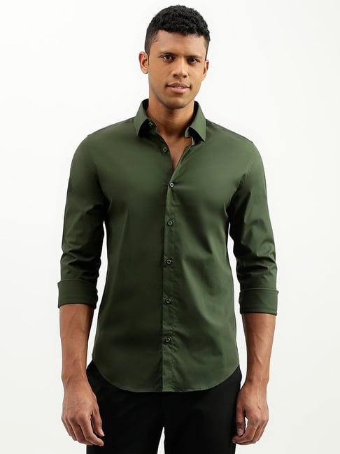 Regular Fit Spread Collar Solid Tencel Shirt UCB