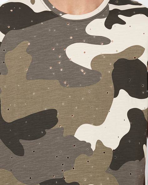 Slim Fit Camouflage Print Crew Neck T-shirt by Spykar