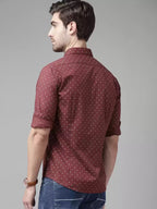 BEAT LONDON by PEPE JEANS Men maroon and white fit pure cotton printed shirt