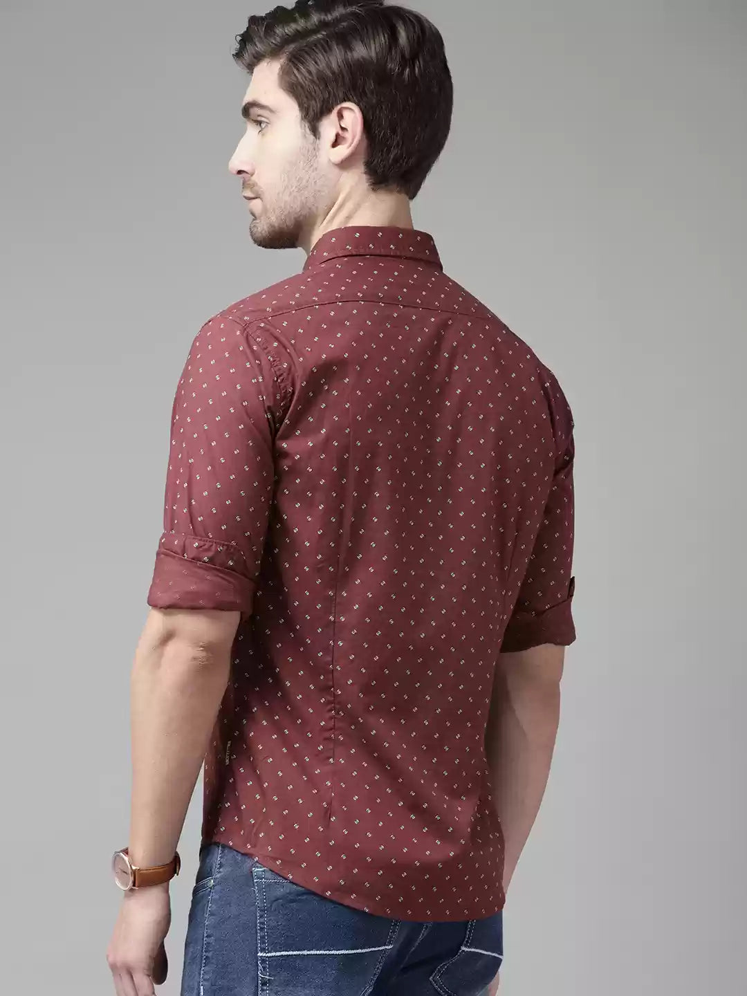 BEAT LONDON by PEPE JEANS Men maroon and white fit pure cotton printed shirt