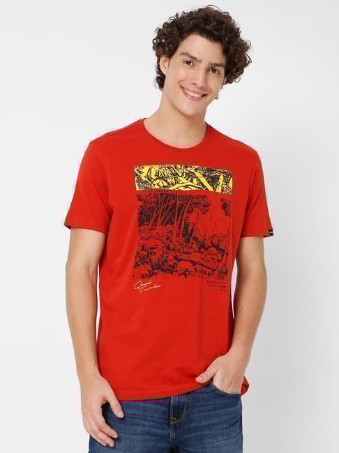 Spykar Red Crew T-Shirt