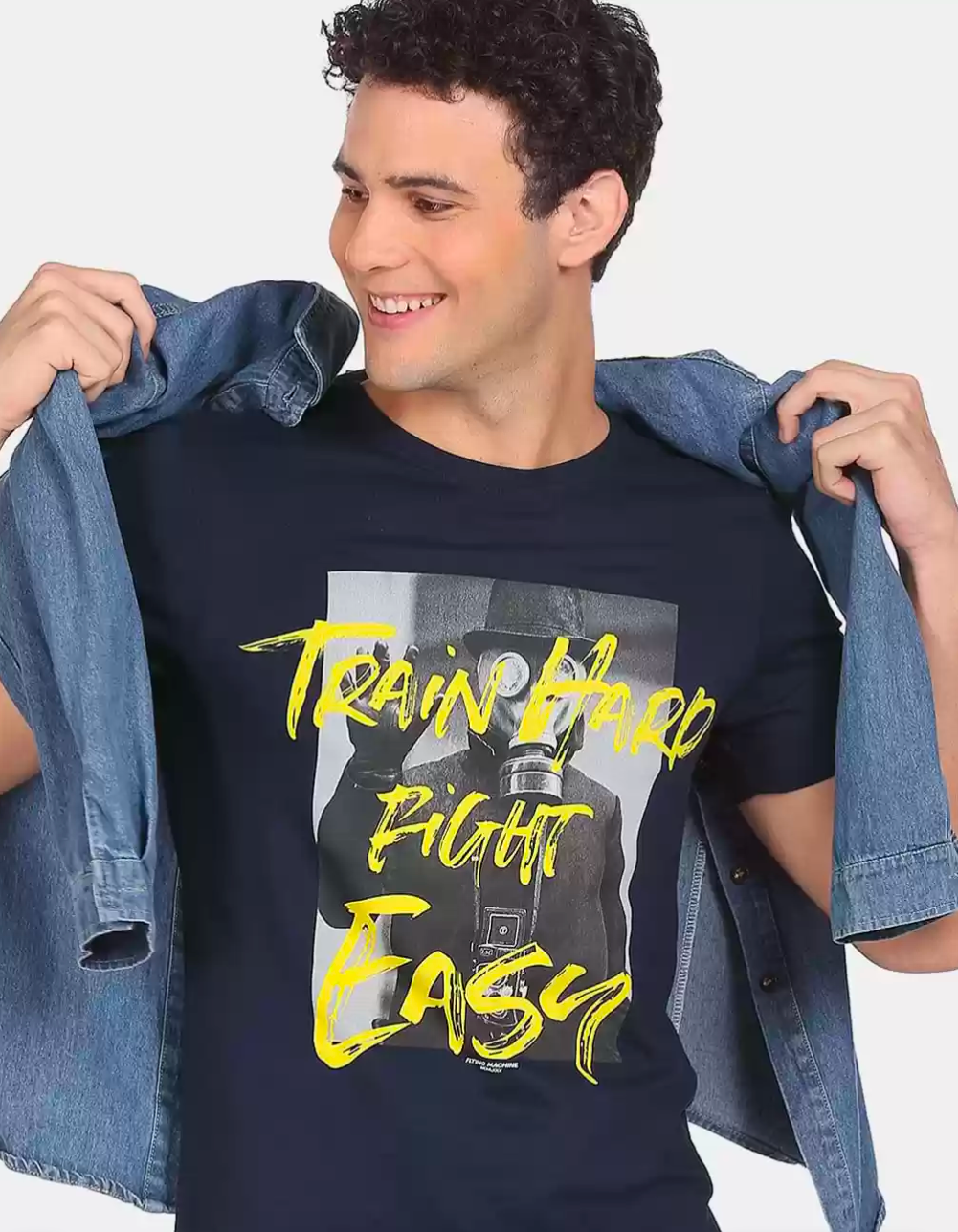 Flying Machine|blue & Yellow printed T-shirt