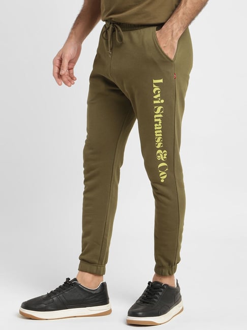 Levi's Hunter Olive Pure Cotton Regular Fit Logo Printed Joggers