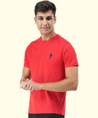 USPA | men solid round neck cotton blend Red T-shirt