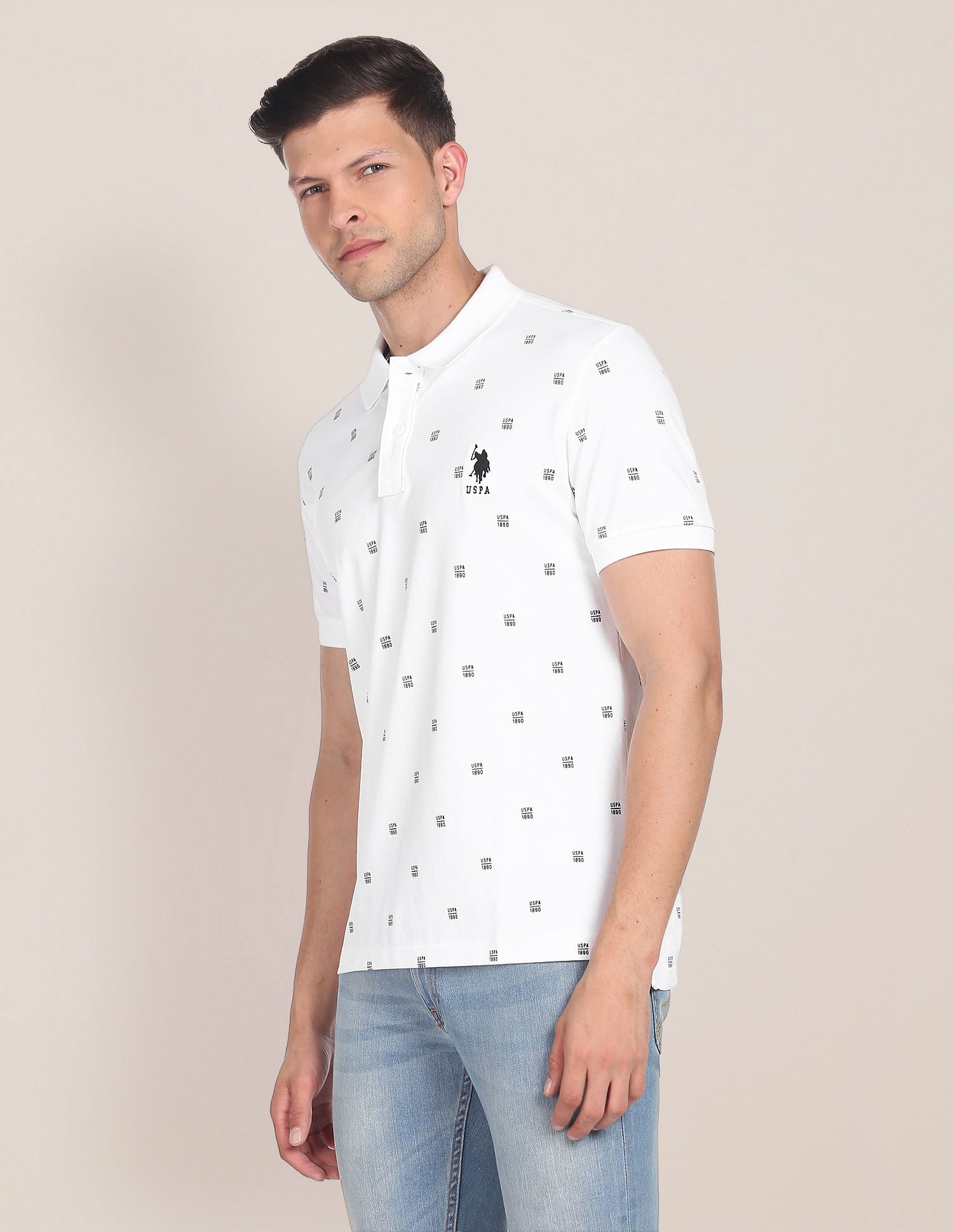 Monogram print cotton collar Tshirt by U. S. POLO ASSN.