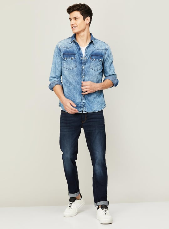 LEVIS Men Washed Slim Fit Casual Denim Shirt