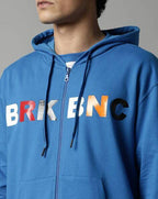 Men Olive Green Printed Hooded Pure Cotton Sweatshirt by BREAK BOUNCE