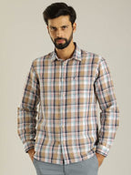 Men Checked Full Sleeve Linen Blend Shirt by Indian Terrain