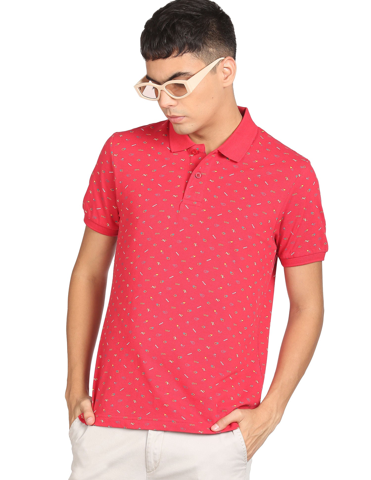 Abstract Print Pique Polo T-shirt by Flying Machine