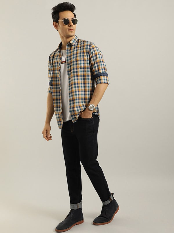 Men Checked Full Sleeve Cotton Shirt by Indian Terrain