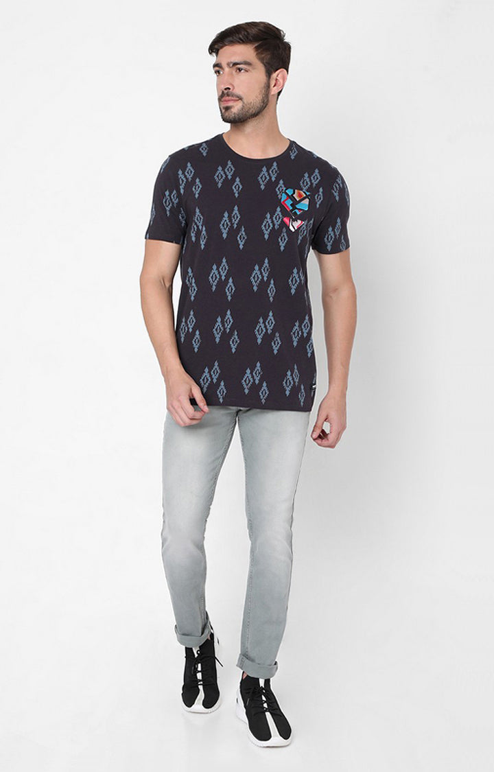 Spykar Grey Cotton Slim Fit T-shirt For Men