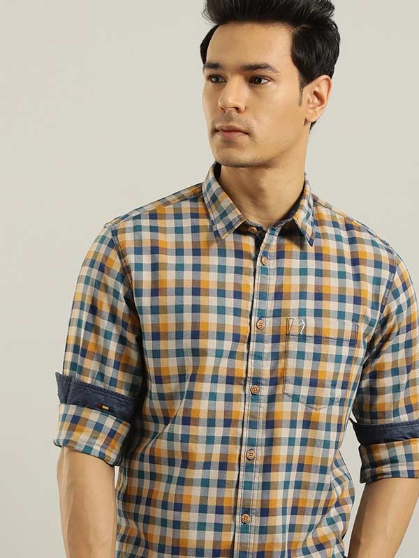 Men Checked Full Sleeve Cotton Shirt by Indian Terrain