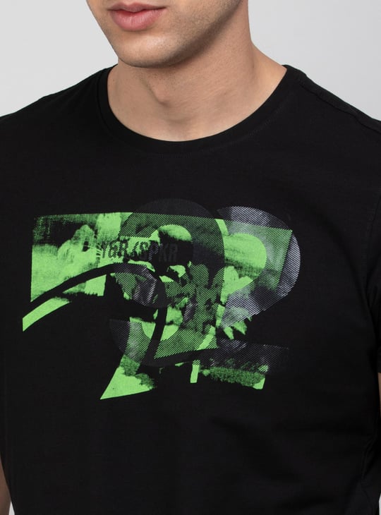 Men Graphic Printed Crew Neck Regular Fit T-shirt by Spykar