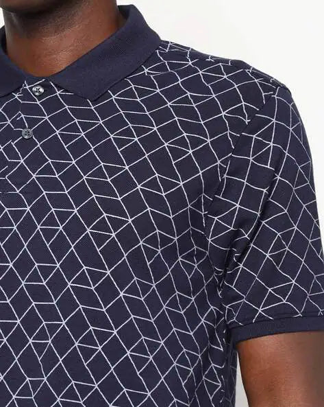 Geometric Print Slim Fit Polo T-shirt by Netplay