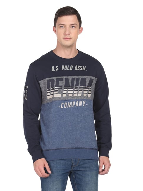 U.S. Polo Assn. Navy Blue Cotton Regular Fit Printed Sweatshirt