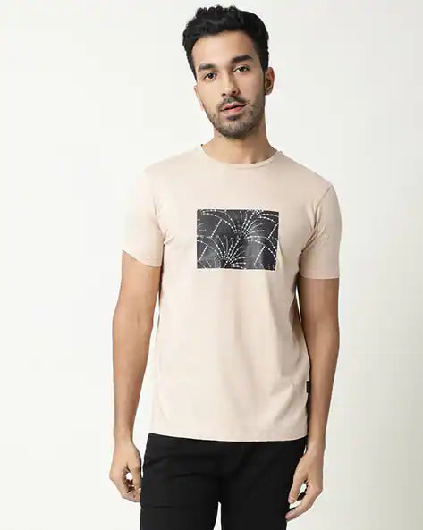 Graphic Print Slim Fit Round Neck T-shirt by Rare Rabiit