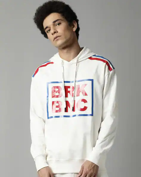 Breakbounce White Printed Hoodie