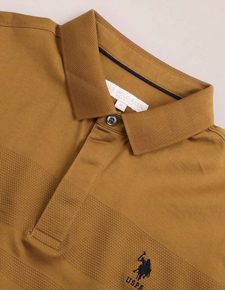 Men self design polo neck cotton blend brown T-shirt by U. S POLO ASSN.