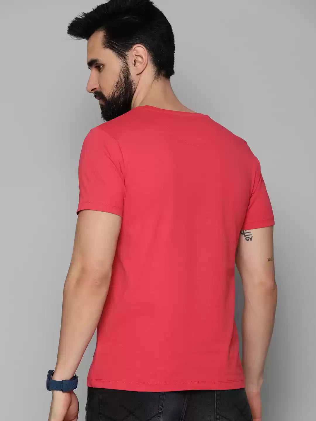 Men Red Brand Logo Printed Pure Cotton T-shirt by Flying Machine