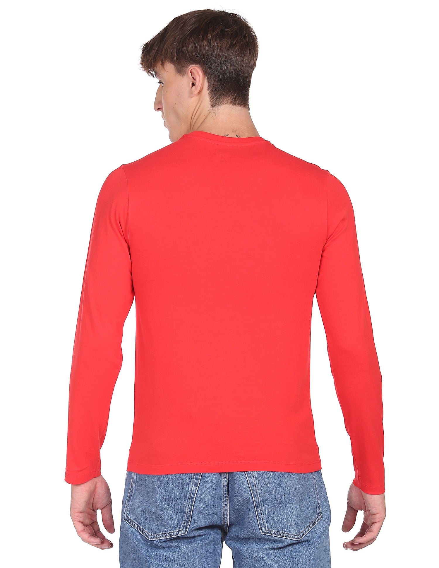 Long Sleeve Brand Print Cotton T-shirt by Flying Machine