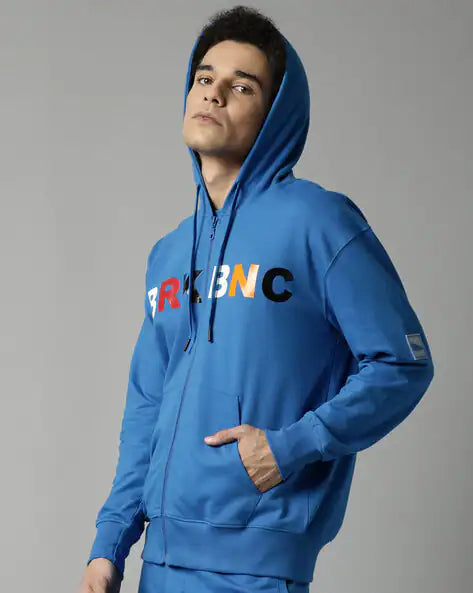 Men Olive Green Printed Hooded Pure Cotton Sweatshirt by BREAK BOUNCE