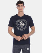 Men Navy Blue & White Printed Round Neck Athleisure T-shirts by U.S.Polo Assn.