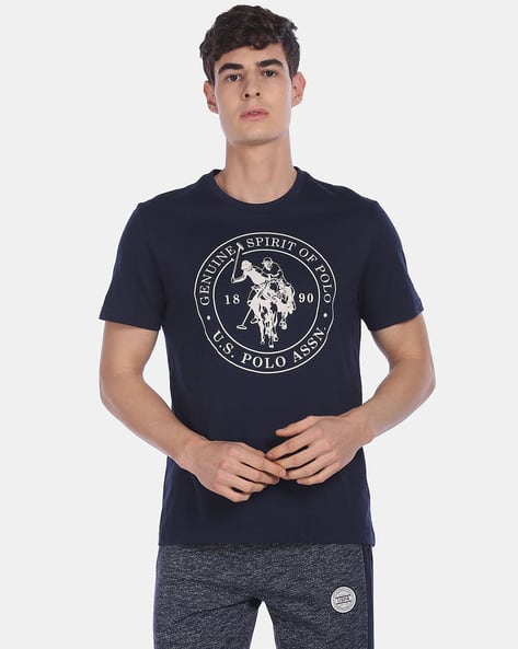 Men Navy Blue & White Printed Round Neck Athleisure T-shirts by U.S.Polo Assn.