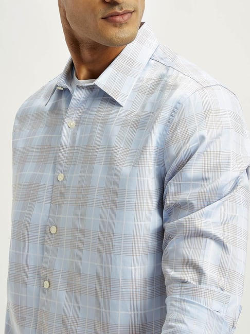 Levi's Light Blue Cotton Slim Fit Checks Shirt