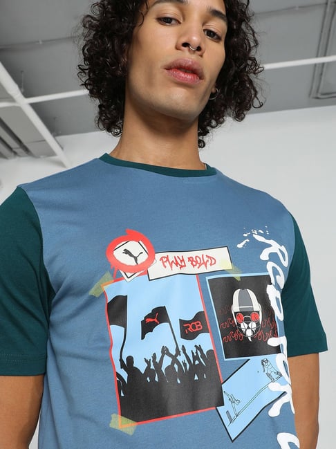 Puma x RCB Blue Regular Fit Graphic Print Athleisure T-Shirt
