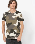 Slim Fit Camouflage Print Crew Neck T-shirt by Spykar