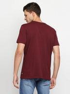 Spykar Maroon Cotton Regular Fit Printed T-Shirt