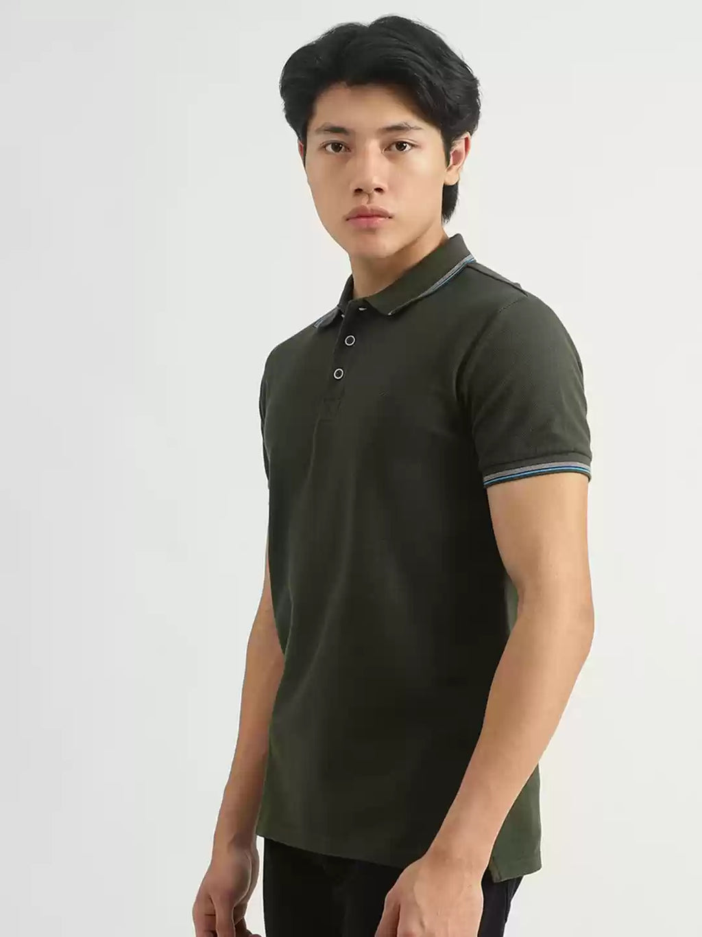 Men Olive Green Polo Collar T-shirt by United Colors of Benetton