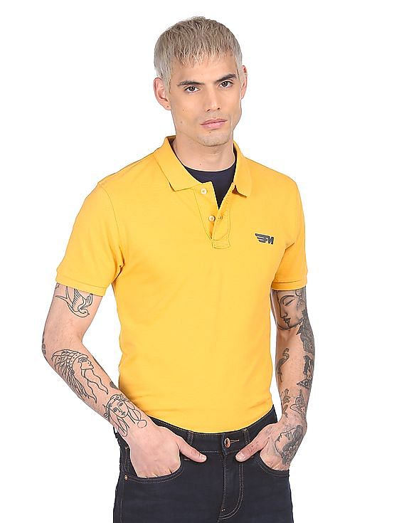 Solid Pique Polo Print T-shirt by Flying Machine