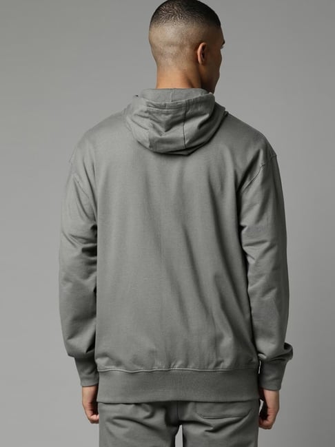 Men Olive Green Printed Hooded Pure Cotton Sweatshirt by BREAK BOUNCE