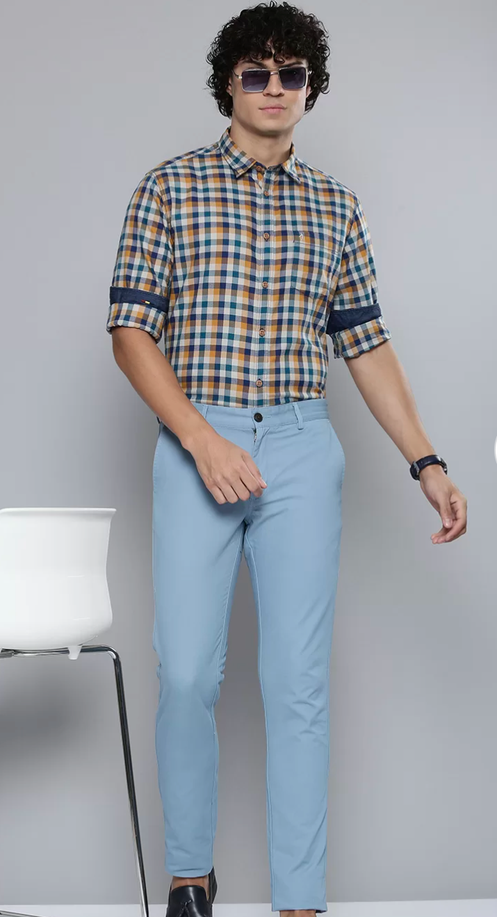 Indian terrain men chiseled slim fit checked cotton shirt