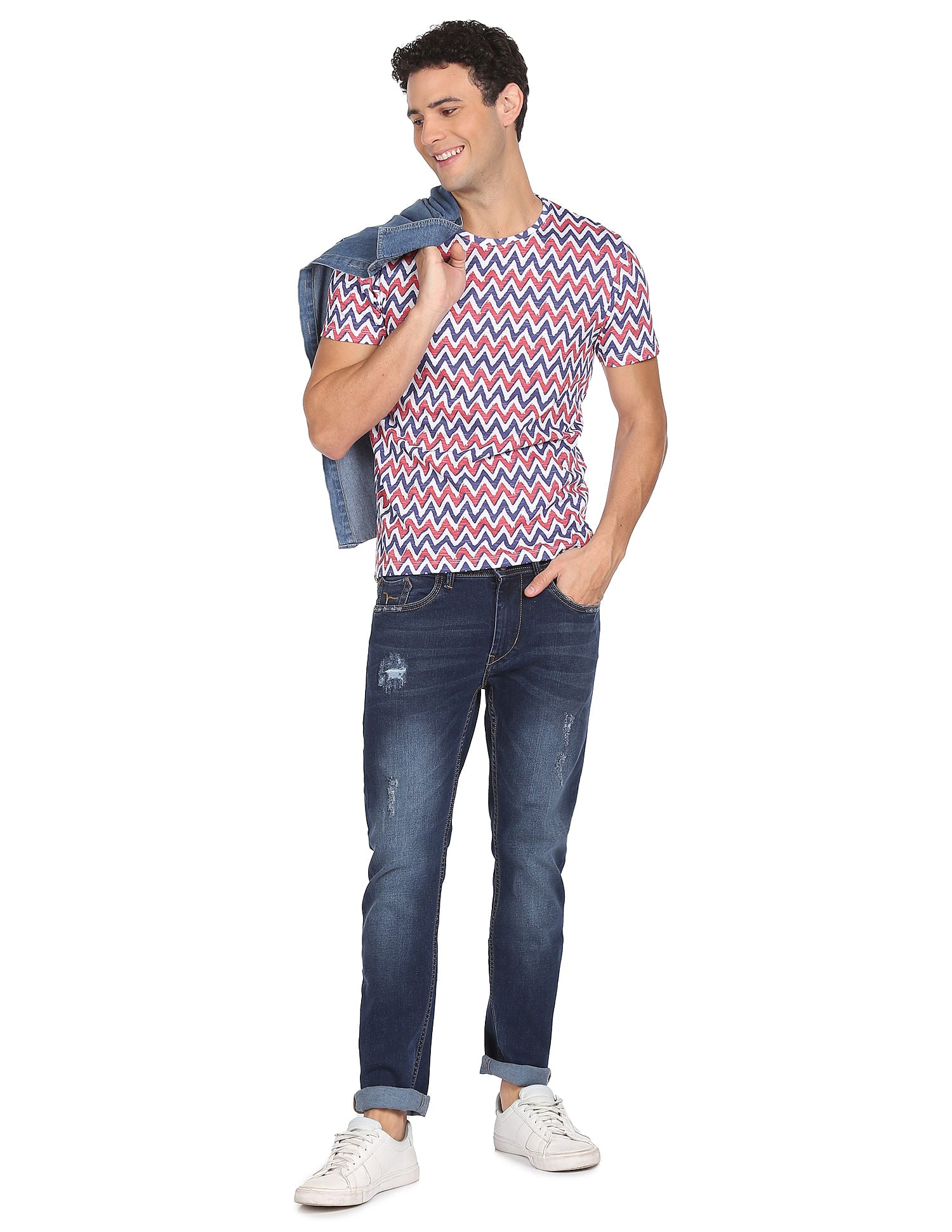 Chevron Print Cotton T-shirt by Flying Machine
