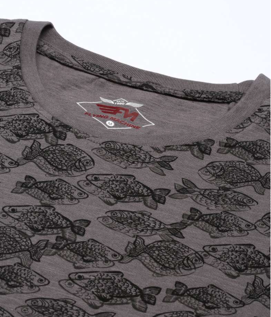 FLYING MACHINE black & Grey slim fit T-shirt